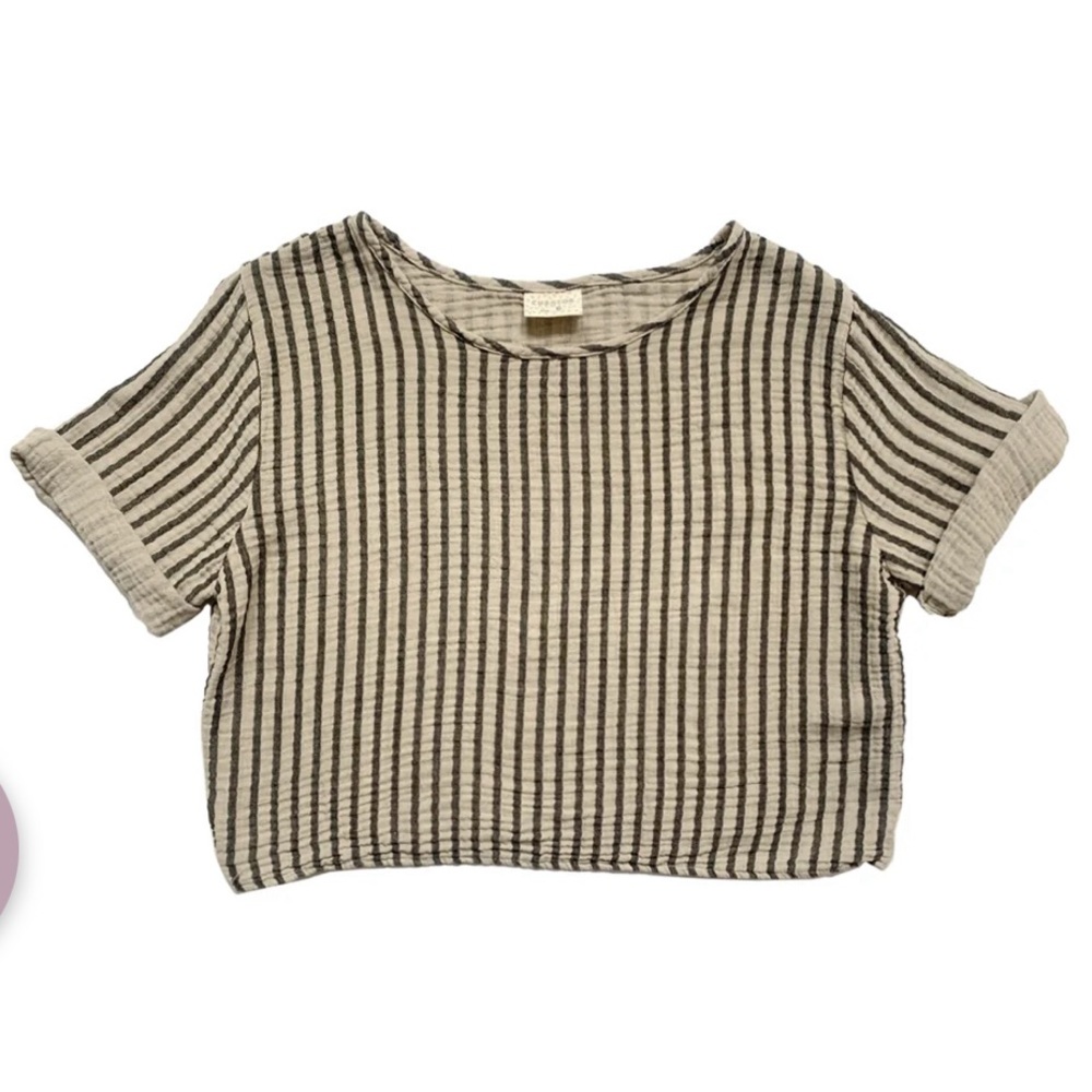 Now Crop Tee in Oat/black stripe